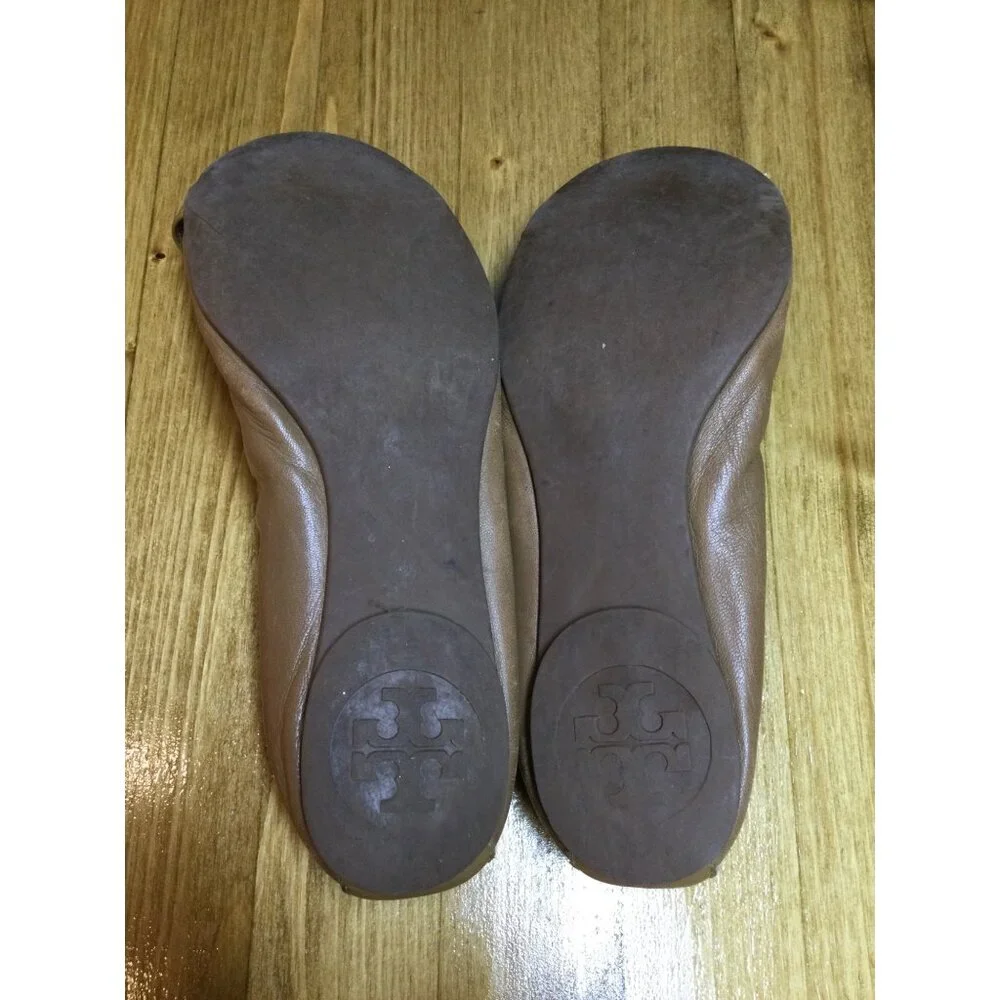 Tory Burch Tan Leather Eddie Bow Ballet Flats Women Size 6M Slip On Shoes